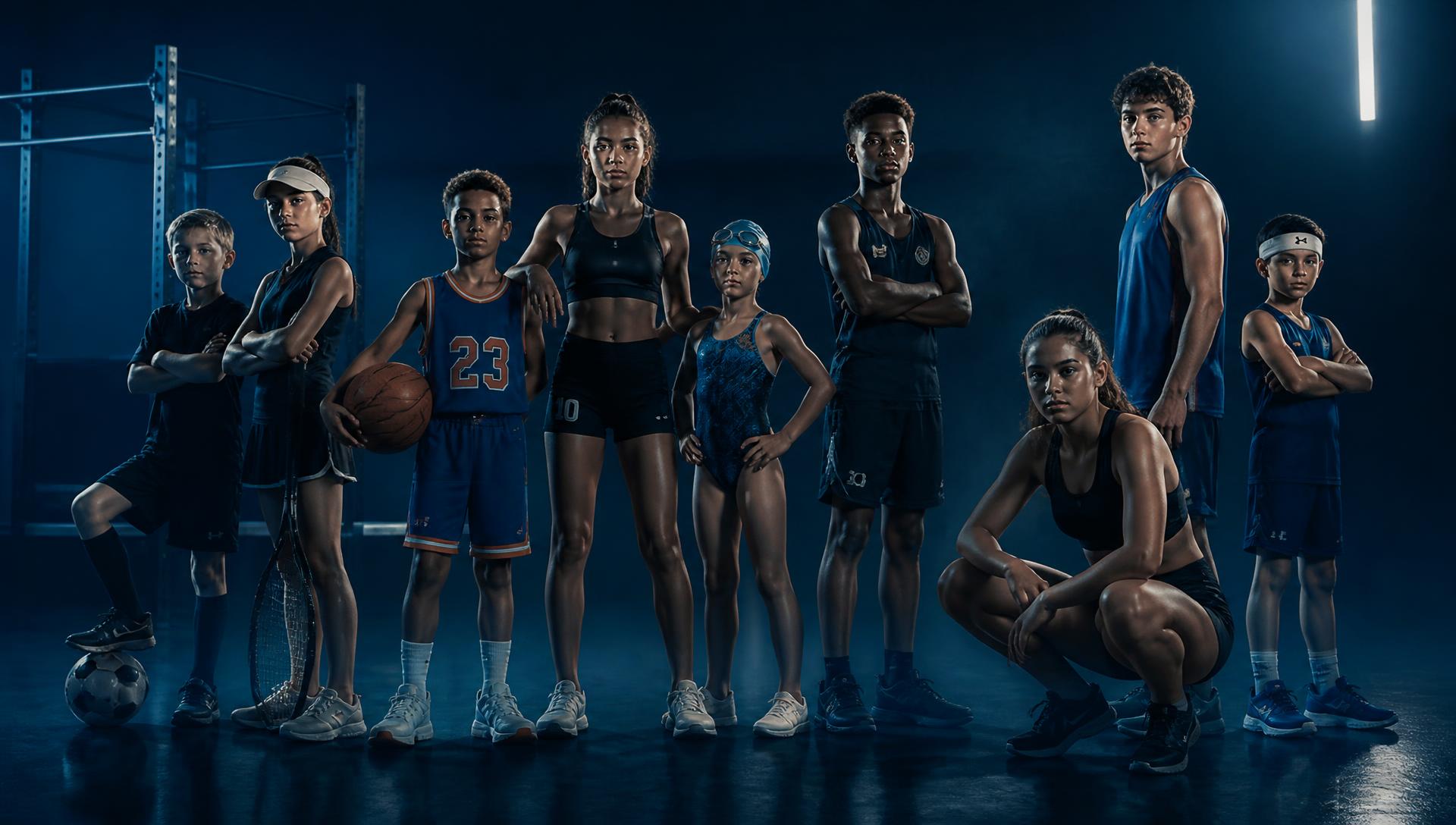 Grupo de atletas juveniles de distintos deportes en un entrenamiento